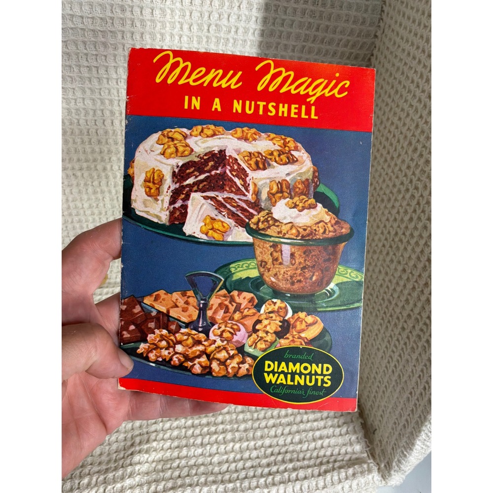 Vintage 1940s Diamond Walnuts Menu Magic In A Nutshell Cookbook OS Multicolor